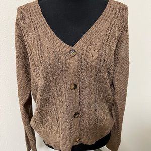 Soft lightweight brown button down sweater